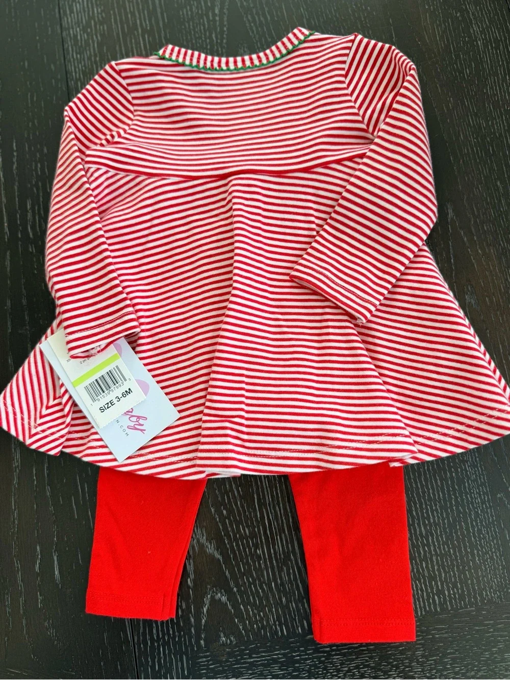 Bonnie Baby Red & White Striped Holiday Tunic with Red Leggings
